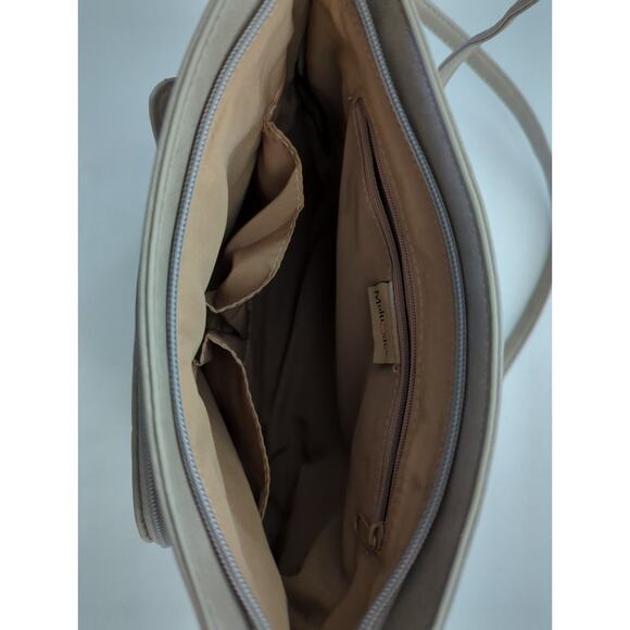 MultiSac Tan Gray Vegan Leather Shoulder Bag Adjustable Strap 10 x 8 x 2 - Picture 4 of 9